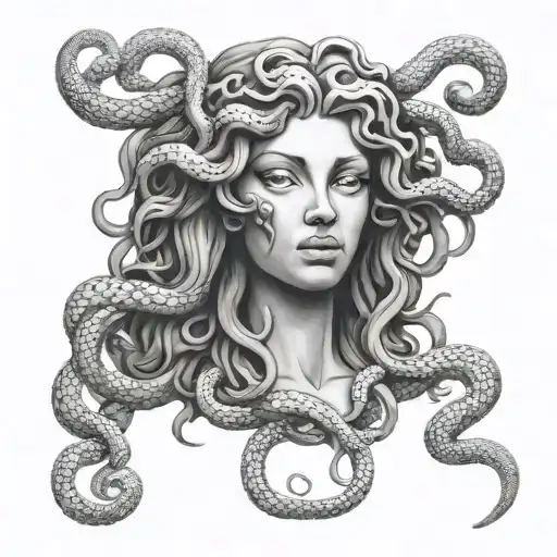 Ancient Medusa With Snake Instead Of Hair And Look Like Beautiful And Mystik Being