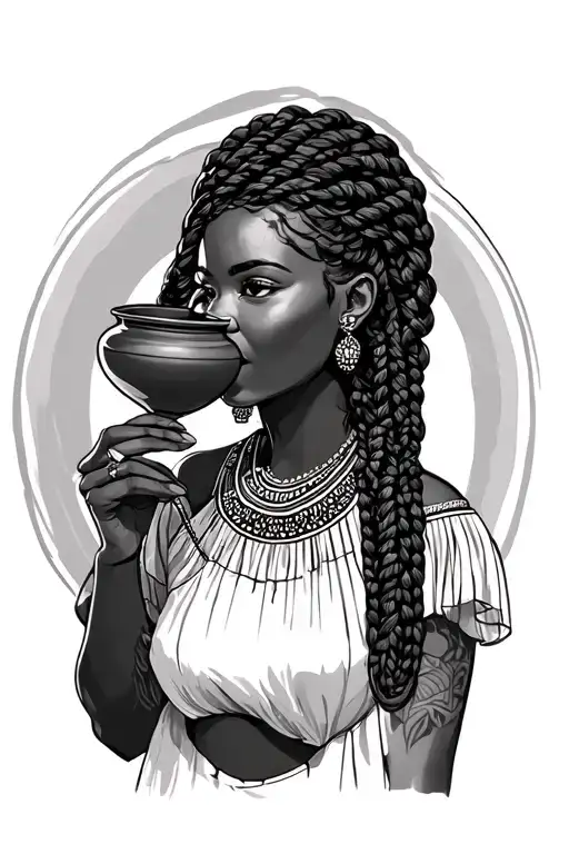 Knot Less Braids On African Woman Holding A Pot Head And Mid Body