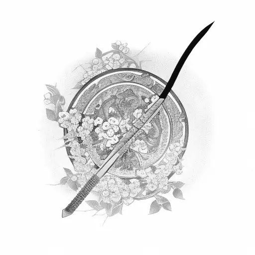 Katana With Branches And Lotto Flowers