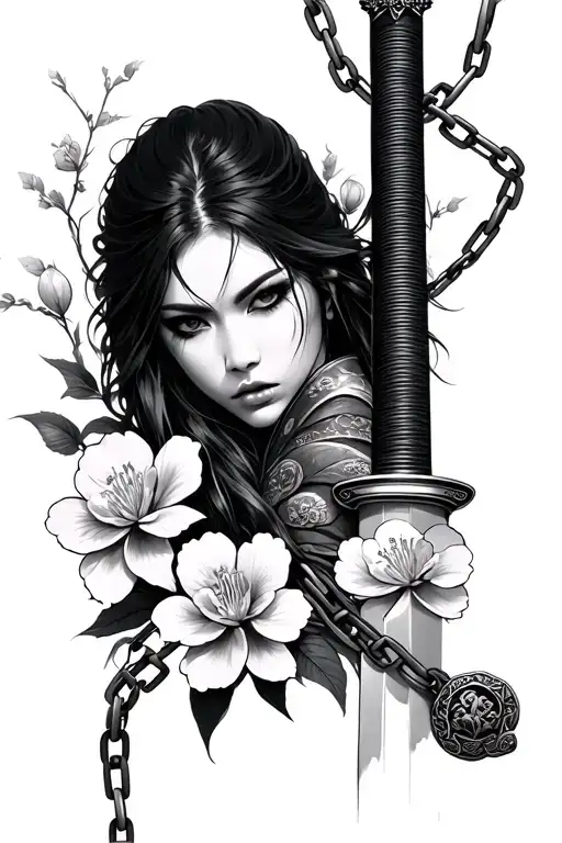 Katana In Chains With Sakura Flowers