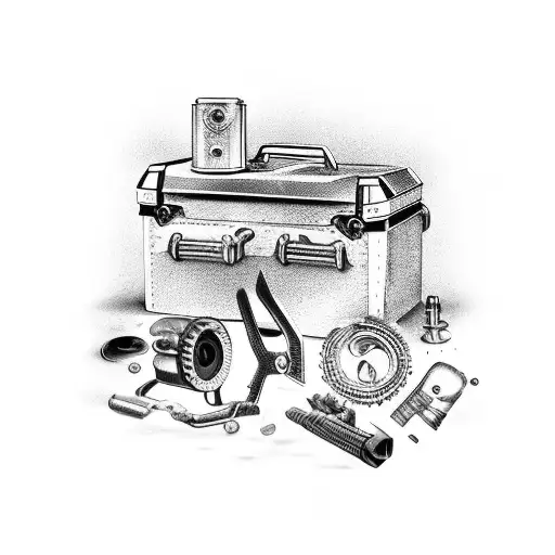 A Rugged Mechanic's Toolbox Filled With Hunting Gear And Car Parts