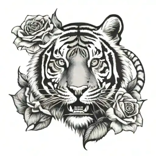 Tiger And Roses Blooming