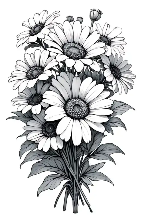 Daisy And Sweet Pea Bouquet Fine Line