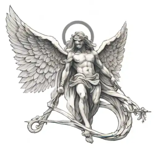 Angelic Figure With Halo Standing Over Demon