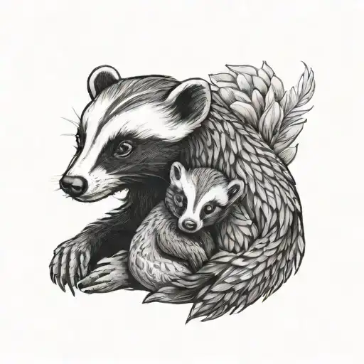 Hufflepuff Badger Snuggles With Baby Phoenix