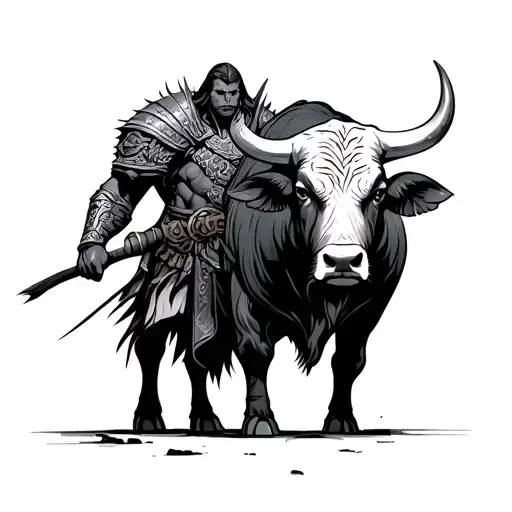 Warrior Guarding A Bull