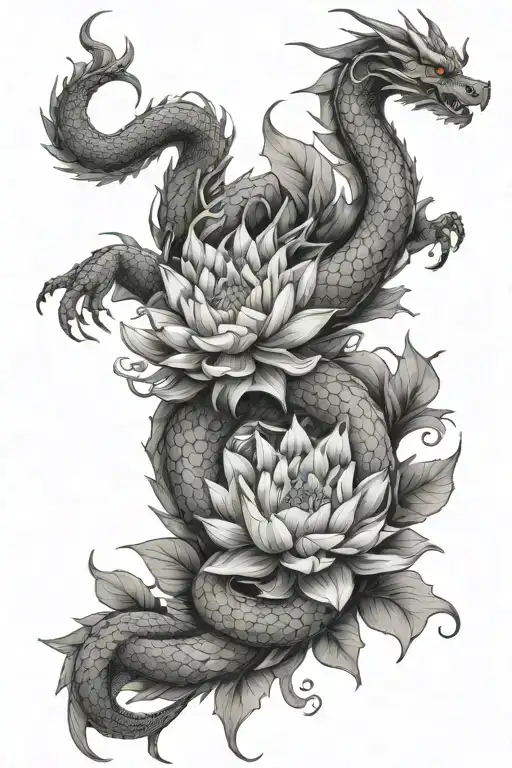 Dragon With Lotus Flowers