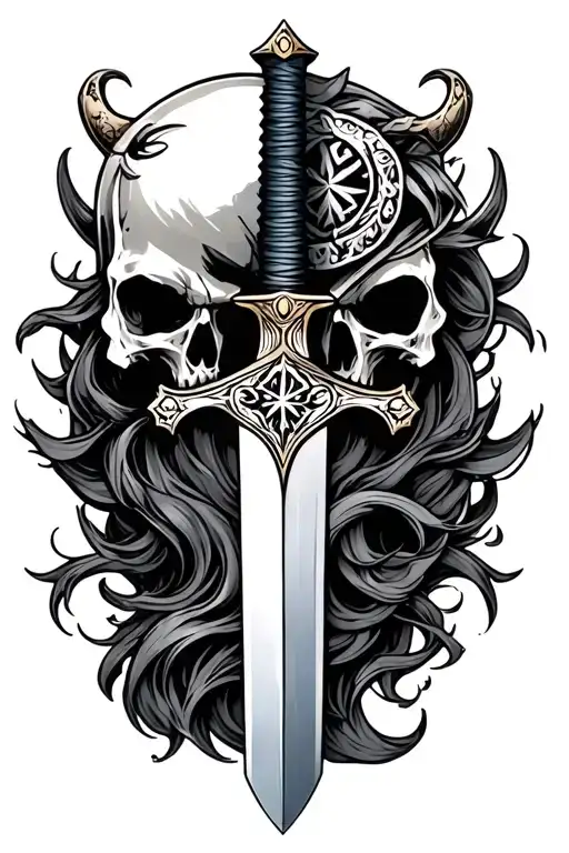 Sword With Skull Hilt Inlaid With Demonic