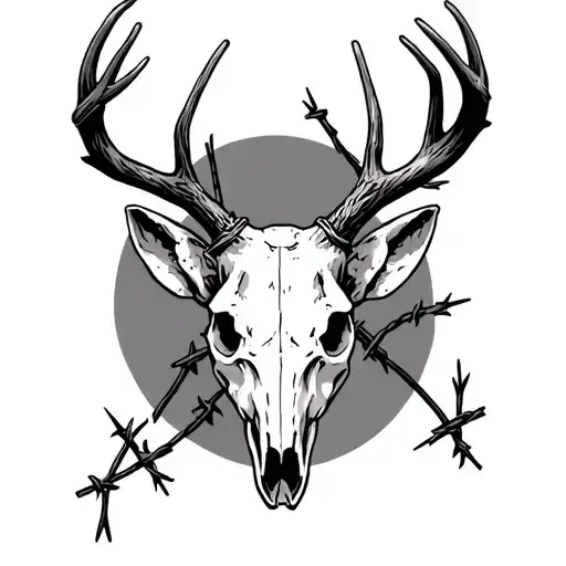 Deer Skull Strung In Barbed Wire Wrapped