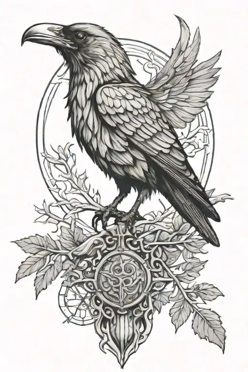 The Raven Of The God Odin Above Her Ikdrasil