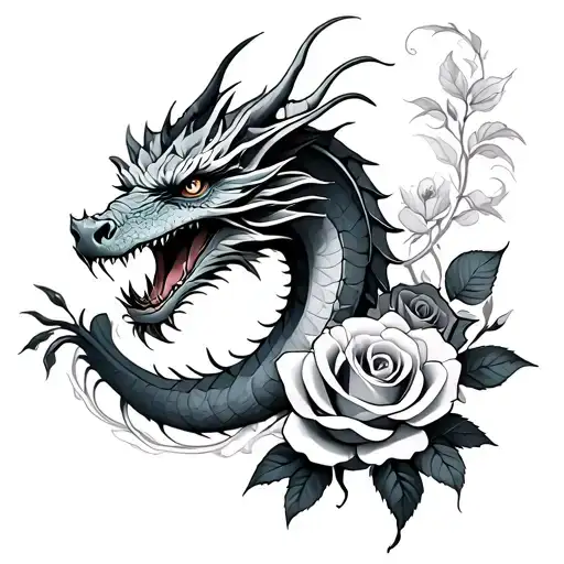Dragon And Roses