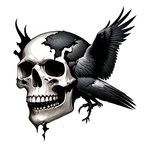 A Broken Skull With A Raven Coming Out
