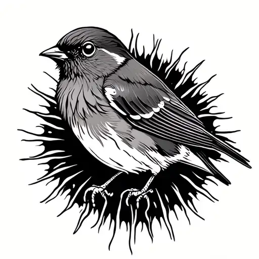 Robin Bird Surrounded By Sun Outline