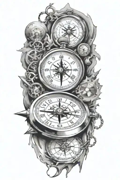 Stopwatch And Compass Surrounded