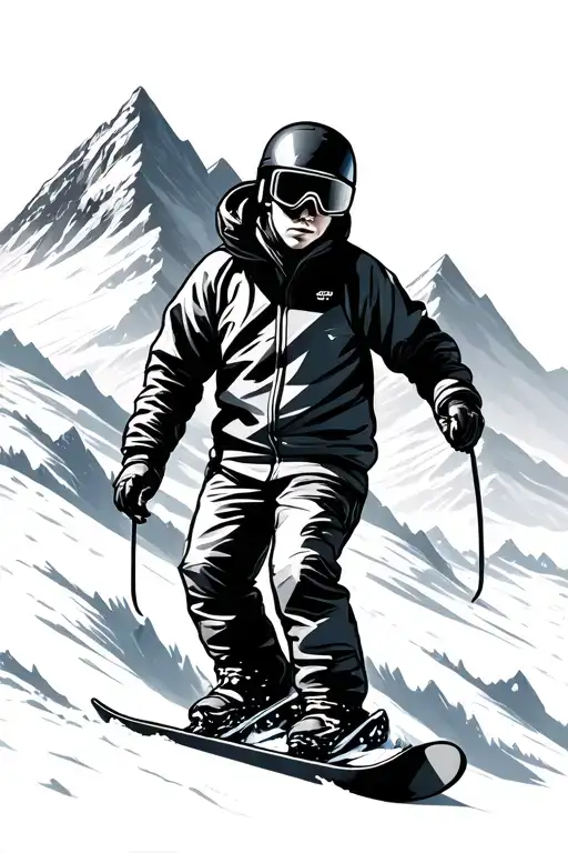 Snowboarding And Mountain Geometric Line Art