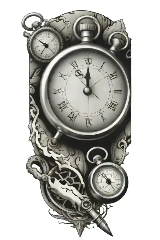 Stopwatch And Compass With Scroll With Map Background