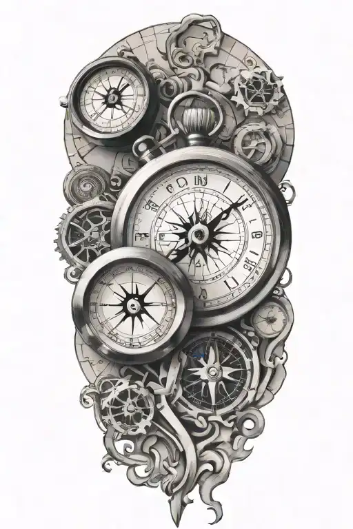 Stopwatch And Compass With Scroll With Map Background