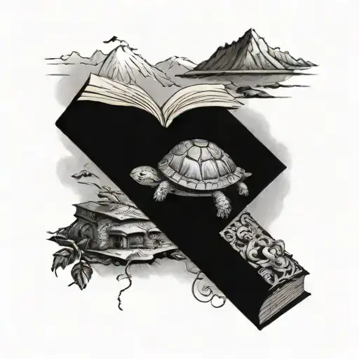 Book And Turtle And Mountains And Tennis