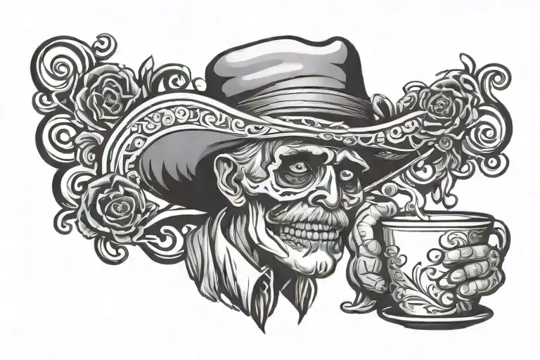 Day Of The Dead Old Man Drinking Coffee Cup