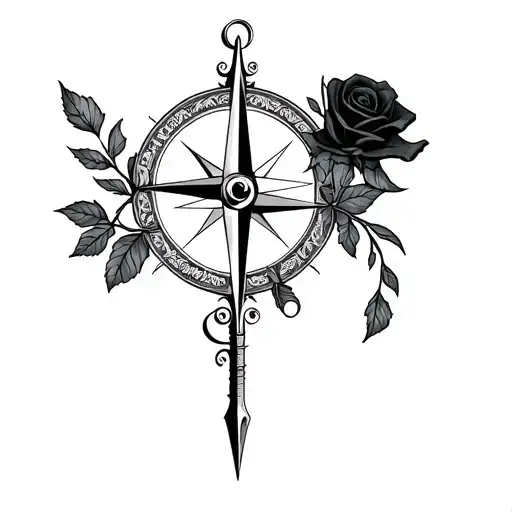 Life And Black Rose And Compass Surrounded By Various