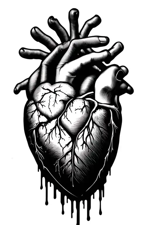 Anatomic Bleeding Heart Woman Hand Squeezing Space Theme