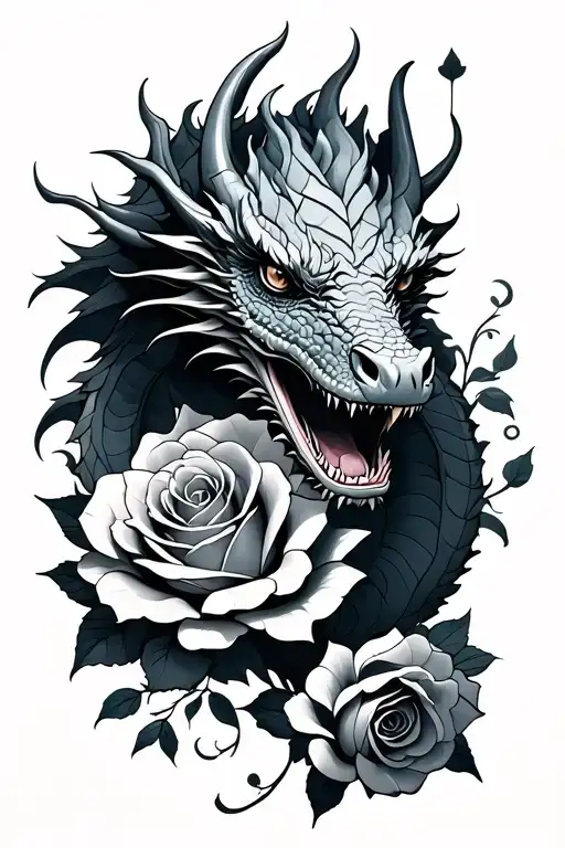Dragon And Roses