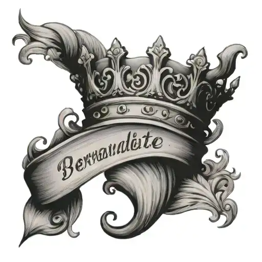 Shoulder Tattoo With Name Bernadette And A Queen's Crown
