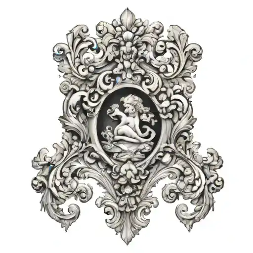 Baroque Pattern African Continent Focal Point With Cherubs