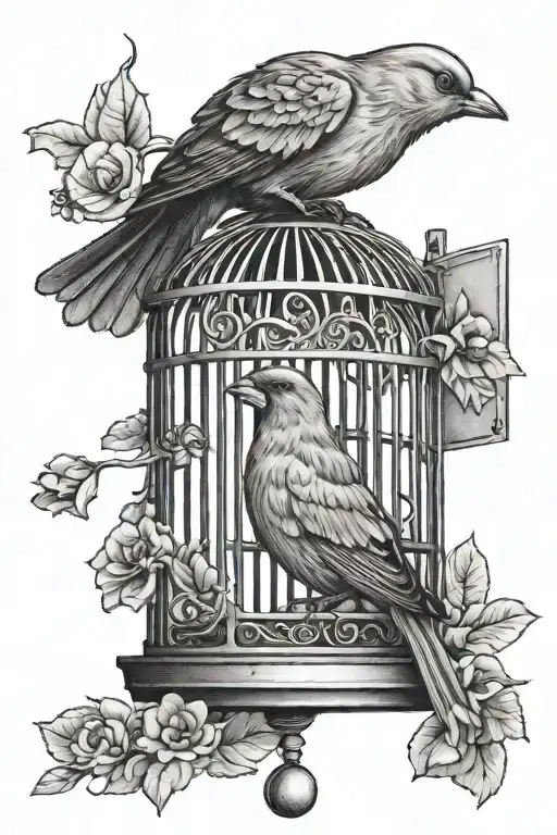 Bird In Birdcage With An Open Door