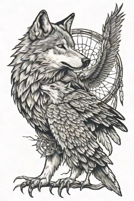 Wolf Consoling Eagle Mother Son Love With Dreamcatcher