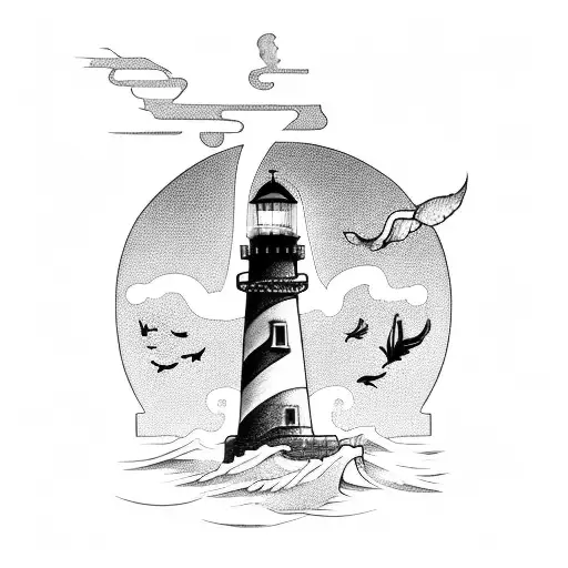 Black And White Lighthouse Shinning Light