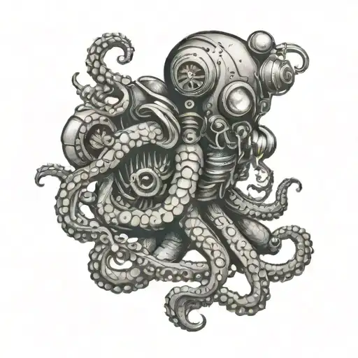 Deep Sea Diver And Octopus