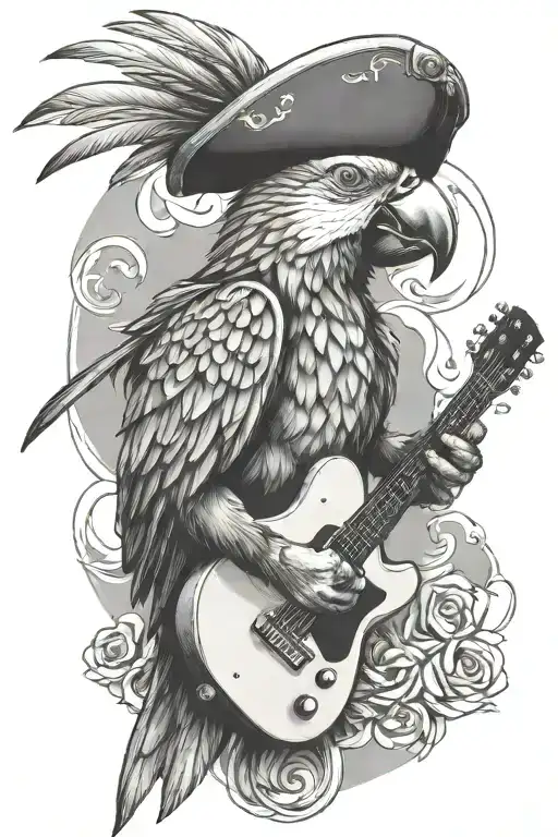 Parrot Pirate Hat And Playing Guitar
