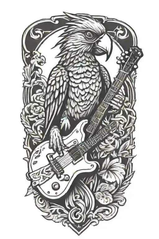Pirate Parrot Perched On A Guitar