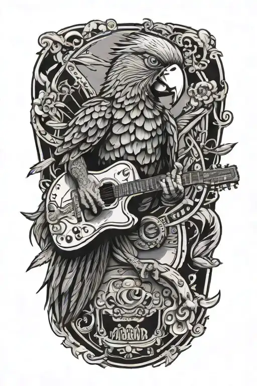 Pirate Parrot Perched On A Guitar