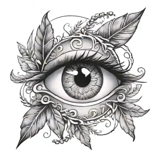 Fine Line Eye Surrounded Laurel Wreath Wrapped Loosely