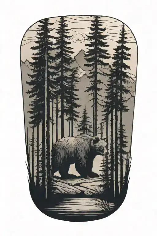 A Bear Siloutte With Trees