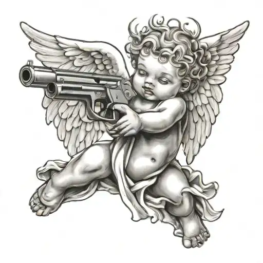 Baby Angel Holding Gun