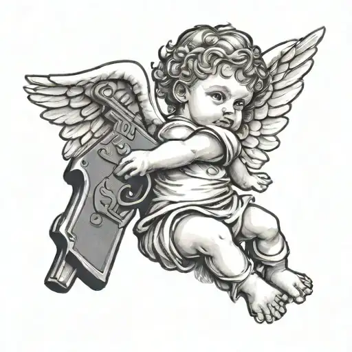 Baby Angel Holding Gun