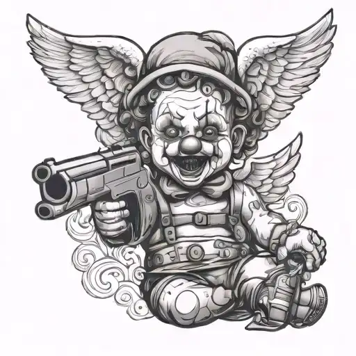 Clown Baby Angel Holding Gun