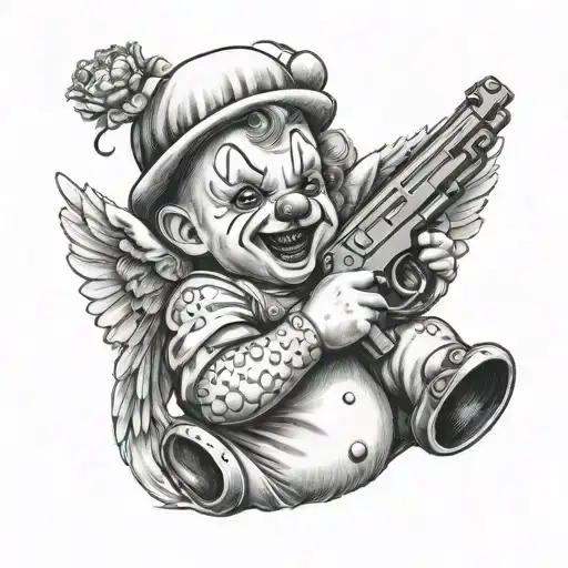 Clown Baby Angel Holding Gun