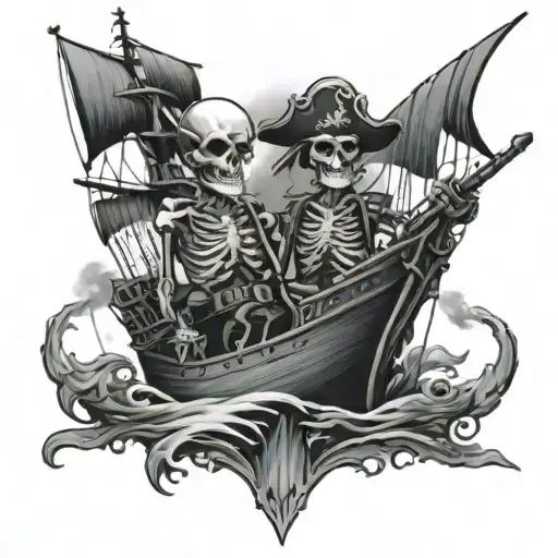 Skeleton Pirate Steering Ship