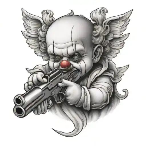 Clown Baby Angel Holding Gun