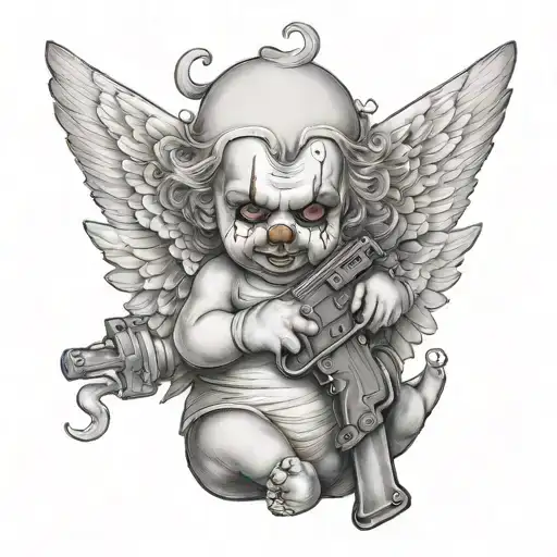 Clown Baby Angel Holding Gun