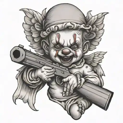 Clown Baby Angel Holding Gun