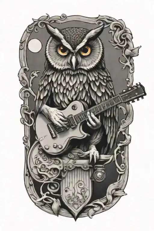 Owl Perched On Guitar