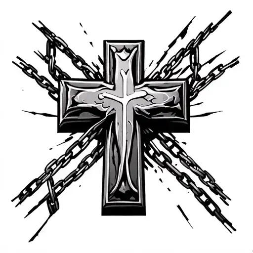 Japanese Christian Cross Tattoo With Chains Broken Off Of The Cross