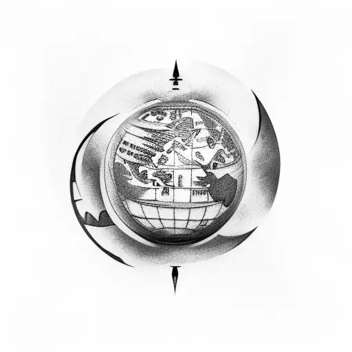 A Globe Tattoo With A Dragon And Rose Growing From It