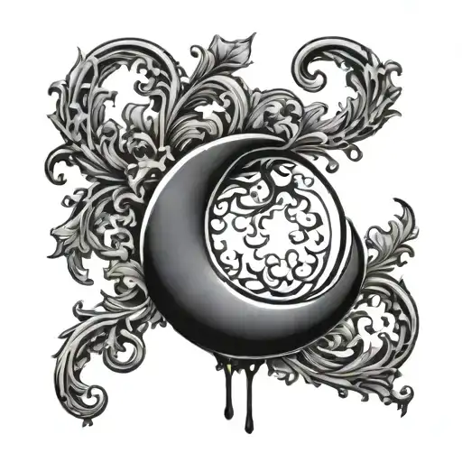 Black Crescent With Black Blood Flowing Down On A White Background