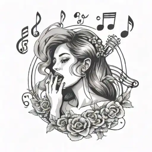 Woman Singing With Melody By Mouth Surrounded By Music Notes